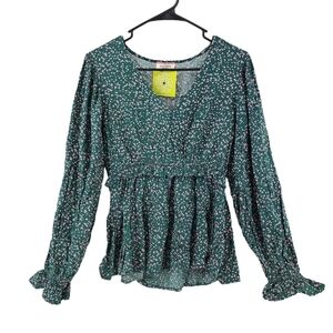 Andrée By Unit Women's V-Neck Ditsy Floral Peplum Hem Blouse Top - L